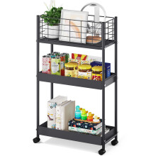 KINGRACK 3-Laags Metaal Rollende Kar, Slanke Opslagwagen, Mobiele Rek met Wielen, Badkamer Organizer