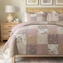 SLPR Secret Garden Juego de edredσn de algodσn con retazos Queen con 2 fundas de almohada, ropa de cama estilo shabby chic con estampado de flo