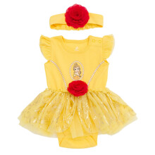 Disney Princess Belle nowonarodzone dziewczynki Cosplay body z nakladka spσdnicy i opaska na glowe zestaw strojσw zσlty/czerwony 3-6 miesiecy