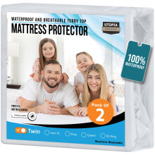 Utopia Bedding Waterdichte matrasbeschermer Twin Size 2 Pack 200 GSM Ademende badstof matrashoes Getailleerde stijl met rekbare zakken (wit)