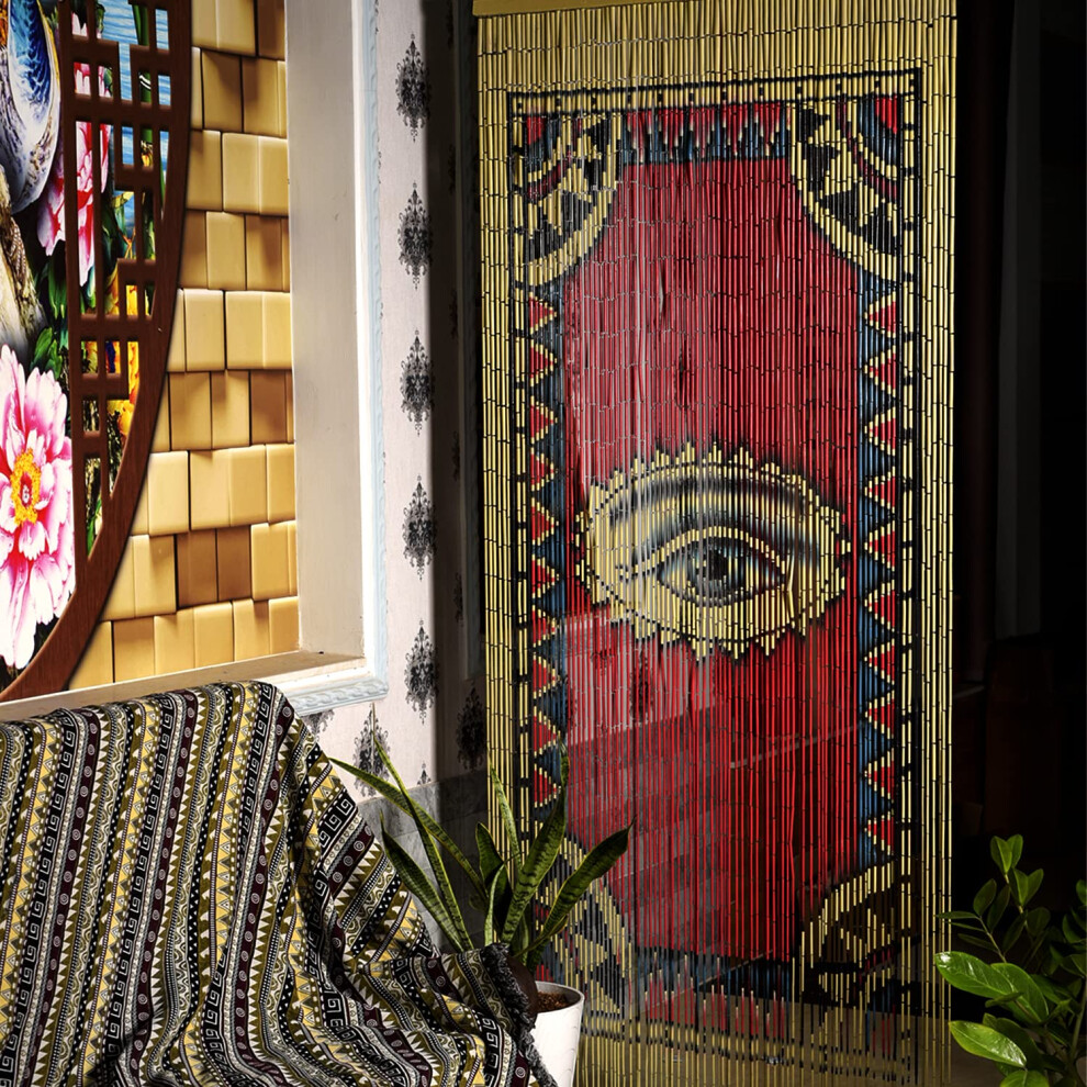 Tachilc The Eye Bamboo Beaded Curtain For Doorway, Boho Beaded Curtain For Closets, Door Beads Decoration, Bamboo Beads For Doorways 35.5 In