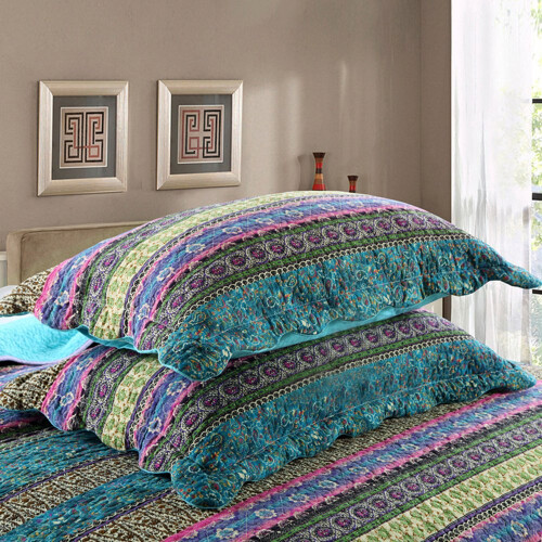 NEWLAKE Stribet Jacquard Style Bomuld Patchwork Senget?ppe Quilt S?t Twin Size 1