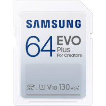 Samsung EVO Plus 64 GB SDXC Kaart 130MB/s Full HD & 4K UHD, UHS-I, U1, V10 (MB-SC64K/AM)