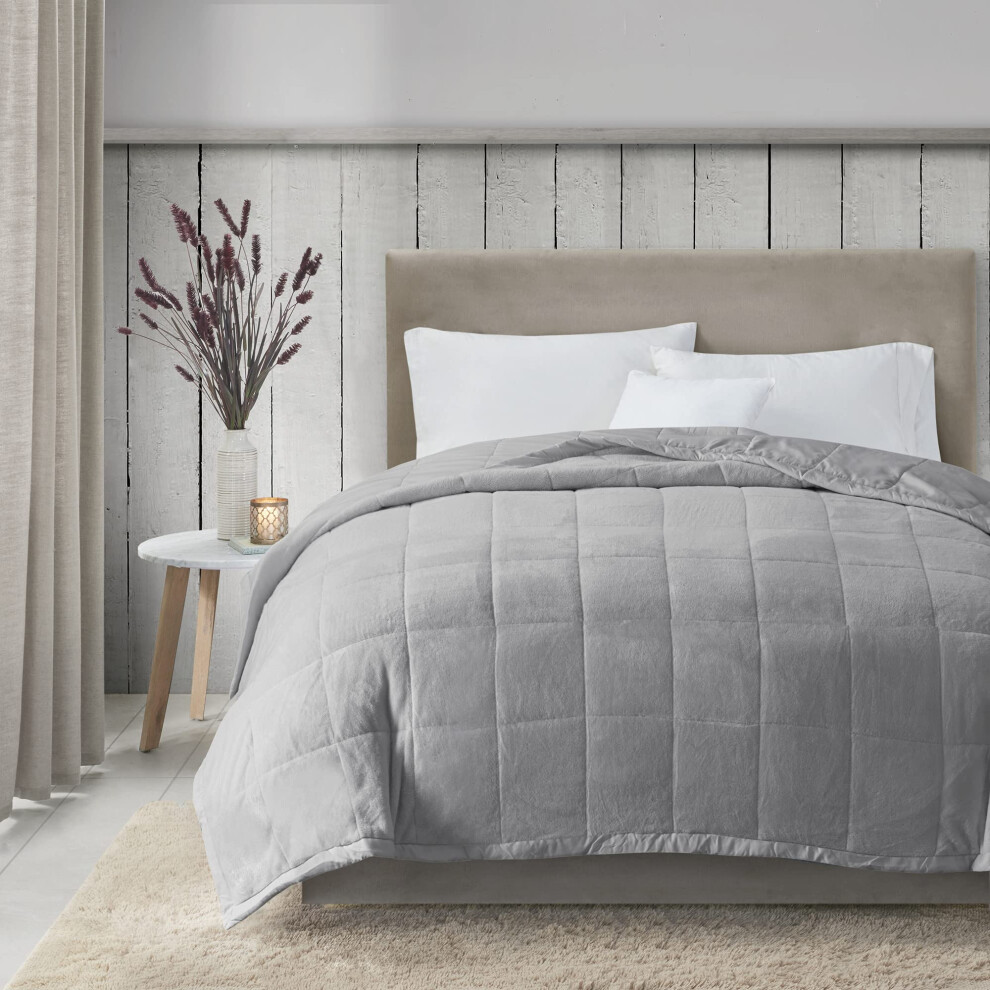 Madison Park Twin Cozy Blanket Heiq Smart Temperature Plush To Microfiber Reverse Box Quilting Reversible Soft All Season Lightweight Summer Cover