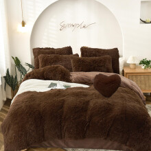 MorroMorn 5 PCS Shaggy Duvet Cover Bedding Set - Fluffy Comforter Cover Long Faux Fur Luxury Ultra Soft Cozy (Brown King/California King)