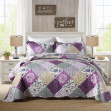 HoneiLife Quilt Set Queen Size - 3 delar Microfiber Quilts Vndbara verkast Patchwork Tcken Blommigt Sngklder Set All Season Quilts- Senvr Q
