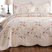 Quiltset Blomblad 3D-broderimnster 3 ST Bomull Vndbart Quiltat Broderade Dekorativa verkast verkast Ltt & Mjukt Queen Size Beige Sngtcke f