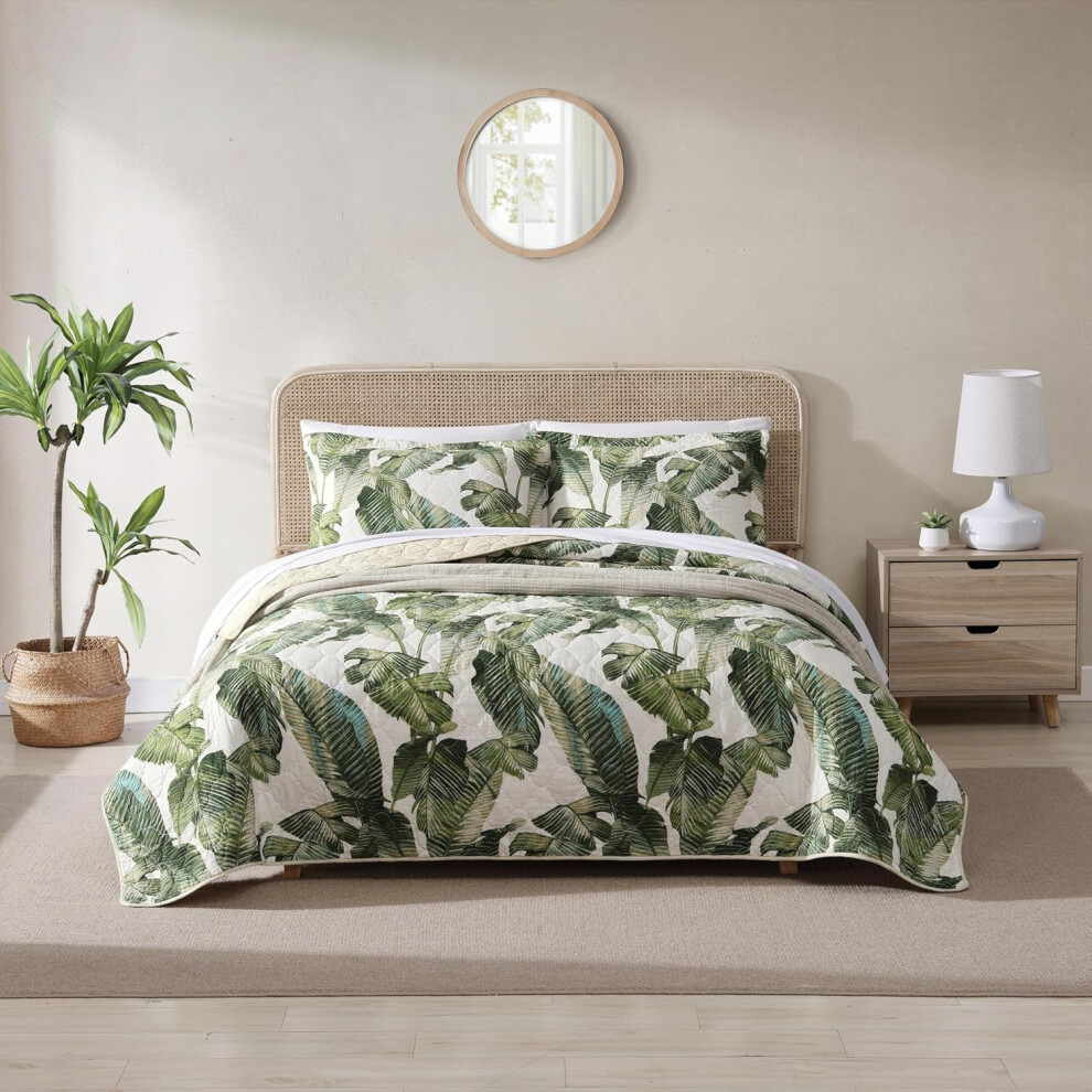 Photos - Duvet Tommy Bahama  King Quilt Set Reversible Cotton Bedding with Matching Shams Pre-Washed for Added Softness (Fiesta Palms Gree 