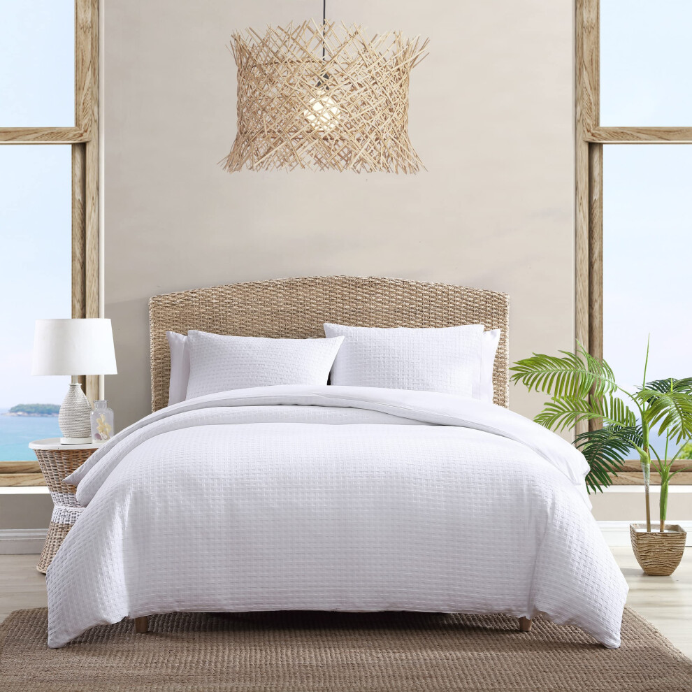 Tommy Bahama - King Duvet Cover Set Soft Cotton Bedding With Button Closure Includes Matching Shams (Basketweave White King)