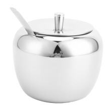 Krydderkrukke med lokk og skje, sukkerskål i rustfritt stål, lufttett oppbevaringsbeholder for salt og pepper, slitesterk krydderkrukke (polerende,