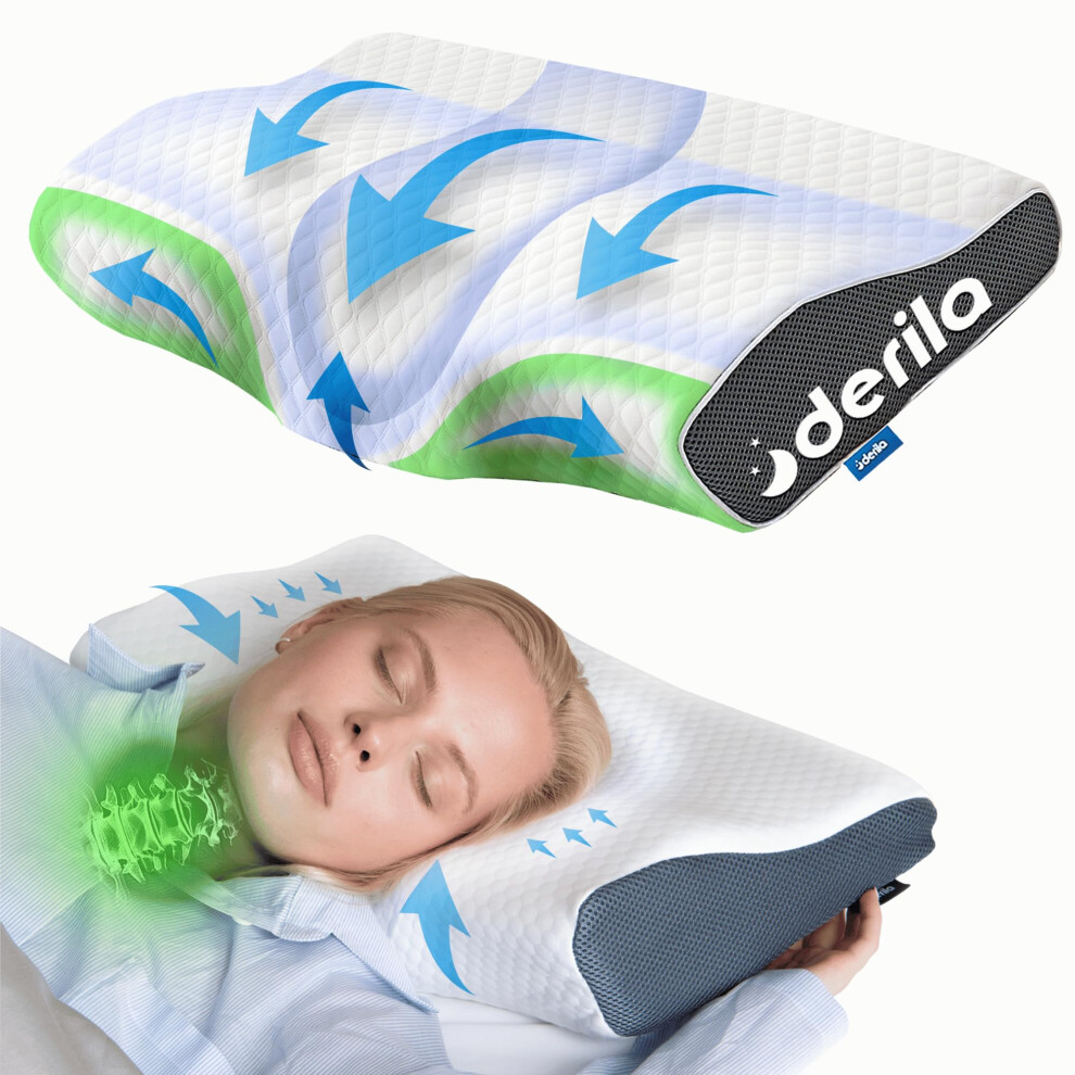 Derila King Size Cervical Pillow For Sleeping - Support Pillow For Side Back Stomach Sleepers - Contour Best Bed Pillows For Sleeping