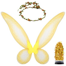 Divertenti ali da fata dorate, corona da fata e glitter - Accessori per costumi da fata - Costume da farfalla per donne e ragazze - Costumi di Ha