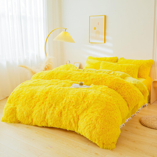 ERLOXO Fluffy Yellow Comforter Cover Set King 1