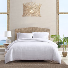 Tommy Bahama - Queen dekbedovertrekset Zacht katoenen beddengoed met knoopsluiting inclusief bijpassende shams (Basketweave White Queen)