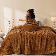 Wonderful Luxury Velvet Quilt - Stribet kanals?m Karamel Quilt King Bl?d Corduroy Letv?gts dyne K?ledyrsvenlig, rivefast senget?ppe Senget?jss?t