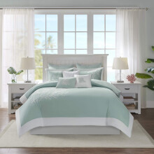 Harbor House 100% Cotton Duvet Cover Jacquard Coastal Coral Duvet Cover Set - Light Weight Bed Comforter Covers Coastline Blue Full/Queen (90""""x90""