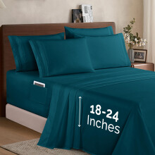 Elegant Comfort 1500 Premium Quality 6-Piece Bed Sheet Set - 18-24 Inch Extra Deep Pocket Smart Storage Pockets Wrinkle Free Ultra Soft 6PC Extra D