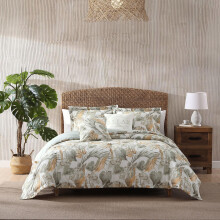 Tommy Bahama - Queen dekbedovertrekset Zacht katoenen beddengoed met bijpassende shams Tropische beddengoedset met effen achterkant (Raw Coast Green
