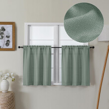 Lecloud Bessie Cantonnire vert sauge pour fentres de 35,6 cm, rideaux de caf texturs en imitation lin pour cuisine et salle de bain (chacun 3