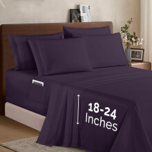Elegant Comfort 1500 Premium Quality 6-Piece Bed Sheet Set - 18-24 Inch Extra Deep Pocket Smart Storage Pockets Wrinkle Free Ultra Soft 6PC Extra D