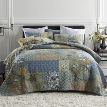 ENASAL Bomuld Senget?ppe Quilt S?t Vendbare Senget?ppe S?t Dyne Patchwork Vintage Blomster Paisley Farmhouse Pastoral Turkis Senget?ppe Queen Siz