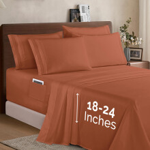 Elegant Comfort 1500 Premium Quality 6-Piece Bed Sheet Set - 18-24 Inch Extra Deep Pocket Smart Storage Pockets Wrinkle Free Ultra Soft 6PC Extra D