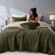 Merveilleuse couette de luxe en velours Couette raye vert fonc pour lit king size en velours doux et lger, sans danger pour les animaux dome