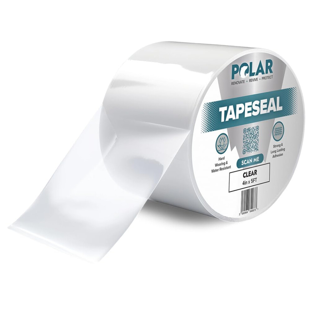 Polar Tapeseal Clear - 4"""" X 5 Ft | Rubberised Waterproof Tape For Leaks & Cracks On Roofs Pvc Pipes Downpipes Plumbing & Gutters | All-Purpose In 5060964840673