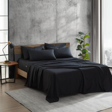 Kenneth Cole - Solutions Queen Laken, Zacht Gerecycled Polyester 6-Delige Bedset, Kreukvrij en Koelende Afwerking (Zwart, Queen)