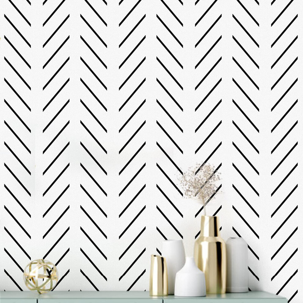Erfoni Black And White Peel And Stick Wallpaper Modern Herringbone Contact Paper Bathroom 17.7Inch X 118.1Inch Geometric Removable Wallpaper Peel And 736519209749