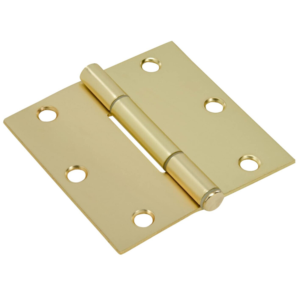 Hardware Essentials By Hillman Squeak-Proof 3-1/2In Square Radius Satin Brass Door Hinge (3 Count) 038902389763