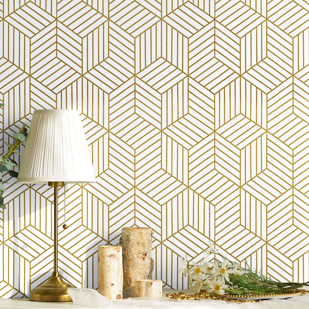 Ciciwind Peel And Stick Wallpaper Boho Wall Paper Modern White And Gold Geometric Contact Paper For Cabinets Removable Self Adhesive Bathroom Wallpap 707516739027