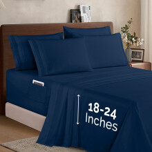 Elegant Comfort 1500 Premium Quality 6-Piece Bed Sheet Set - 18-24 Inch Extra Deep Pocket Smart Storage Pockets Wrinkle Free Ultra Soft 6PC Extra D