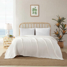 Tommy Bahama - Volledige/Queen-deken Ultrazacht organisch geweven beddengoed Kustge?spireerd beddengoed Essentials (Sandline White Full/Queen)