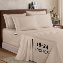 Elegant Comfort 1500 Premium Quality 6-Piece Bed Sheet Set - 18-24 Inch Extra Deep Pocket Smart Storage Pockets Wrinkle Free Ultra Soft 6PC Extra D