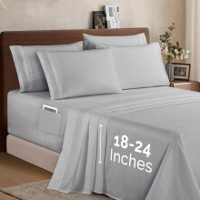 Elegant Comfort 1500 Premium Quality 6-Piece Bed Sheet Set - 18-24 Inch Extra Deep Pocket Smart Storage Pockets Wrinkle Free Ultra Soft 6PC Extra D