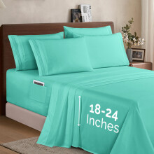 Elegant Comfort 1500 Premium Quality 6-Piece Bed Sheet Set - 18-24 Inch Extra Deep Pocket Smart Storage Pockets Wrinkle Free Ultra Soft 6PC Extra D