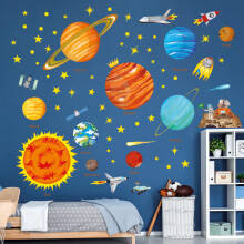DECOWALL BS-1501N The Solar System Wall Stickers Planets Space Stars Decals Removable for Kids Boys Girls Nursery Bedroom Living Room Art De