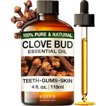 Aceite de Clavo Kukka para Dientes y Encías - 4 Fl Oz - 100% Puro Aceite Esencial de Clavo