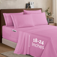 Elegant Comfort 1500 Premium Quality 6-Piece Bed Sheet Set - 18-24 Inch Extra Deep Pocket Smart Storage Pockets Wrinkle Free Ultra Soft 6PC Extra D