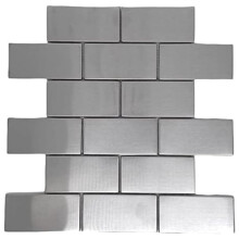 Tenedos 2x4 Brick Subway Edelstahl-Mosaikfliese mit Netzmontage für Küchenrückwand, Badezimmer, Wandakzent – moderne Metalloptik (1 Blatt)