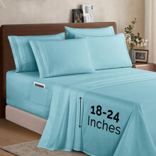 Elegant Comfort 1500 Premium Quality 6-Piece Bed Sheet Set - 18-24 Inch Extra Deep Pocket Smart Storage Pockets Wrinkle Free Ultra Soft 6PC Extra D