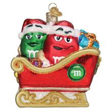 Old World Christmas M&M'S in Sleigh Glass Blown Ornament for Christmas Tree Handcrafted Holiday Decoration M&Ms Collection