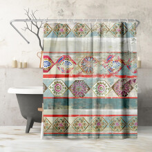 Americanflat 71x74 Boho sprchov zves vodeodoln dlouh sprchov zves s odolnmi kovovmi pruchodkami a 12 hcky 100% polyester tyrkysove rez