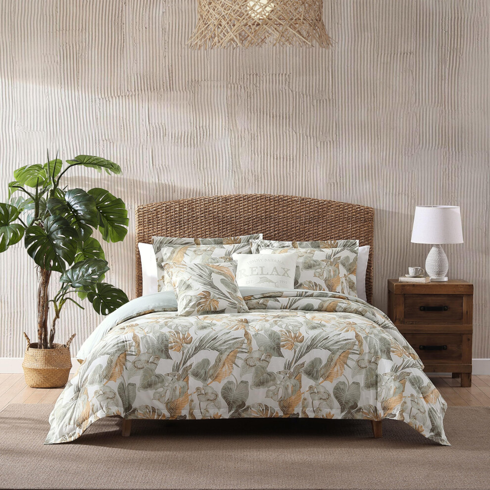 Tommy Bahama - King Duvet Cover Set Soft Cotton Bedding With Matching Shams Tropical Bedding Set With Solid Reverse (Raw Coast Green King)
