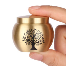 HOOMTREE Small Brass Urn with Tree of Life Pattern Gold Mini Cremation Urn for Ashes Adult Women Male Pet Holds Up to 2.3 Cubic Inches