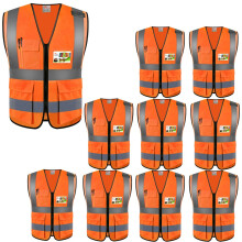 zojo Sikkerhedsveste med h?j synlighed med lommer til udend?rs arbejde Cykling Jogging G?sport - Passer til m?nd og kvinder (pakke med 10 stk. XL