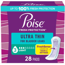 Poise ultratynde inkontinensindl?g og postpartum-indl?g til bl?rel?kager 3 dr?belysabsorberingsevne Normal l?ngde 28 antal Emballage kan variere