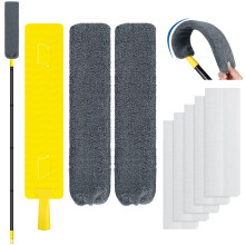 Qaestfy Under Appliance Rengringsverktyg med lngt handtag 2 teranvndbara mikrofiberkuddar 5 engngsdammdukar Infllbar Flat Gap Duster (30-63