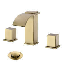 Luxuriöse Messing 20 cm moderne Wasserfall Badezimmerarmaturen mit Kupferventil für 3-Loch 2-Handgriff Waschtischarmatur
